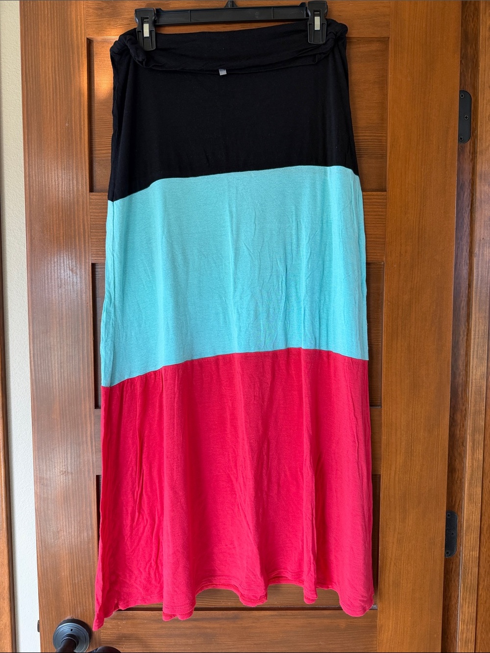 Boutique Colorblock Maxi Skirt in Black, Aqua, and Red